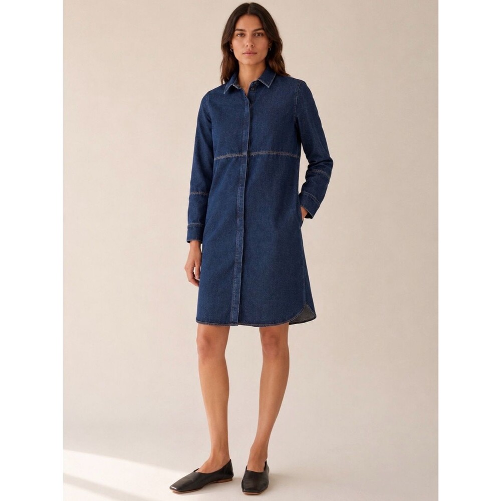 COS Topstitched Denim Shirt Dress  Cotton Blue Size 2 Small Scandinavian style